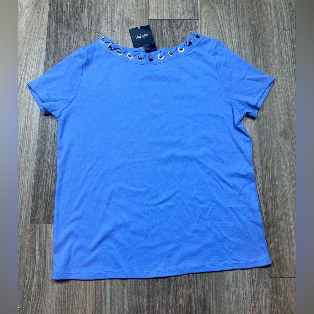 Rafaella Shirt Short Sleeve Top Blue Sz.XL NWT